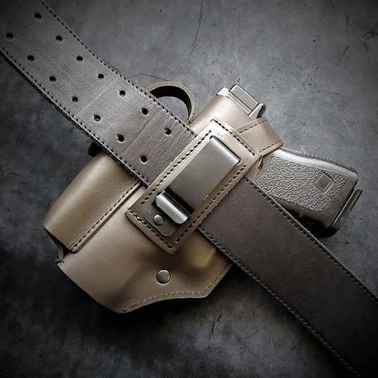 Leather Belt Holster for Glock 19 / Walther PDP Full Size with Magazine Pouch  Dark Olive