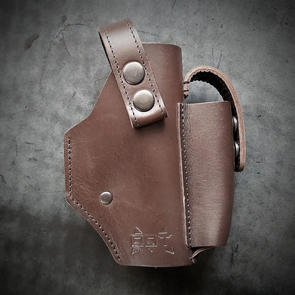 Leather Belt Holster for Glock 19 / Walther PDP Full Size with Magazine Pouch  Brown