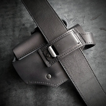 Leather Belt Holster for Glock 19 / Walther PDP Full Size with Magazine Pouch  Black