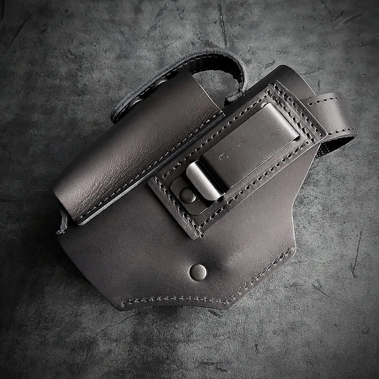Leather Belt Holster for Glock 19 / Walther PDP Full Size with Magazine Pouch  Black