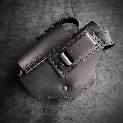 Leather Belt Holster for Glock 19 / Walther PDP Full Size with Magazine Pouch  Black