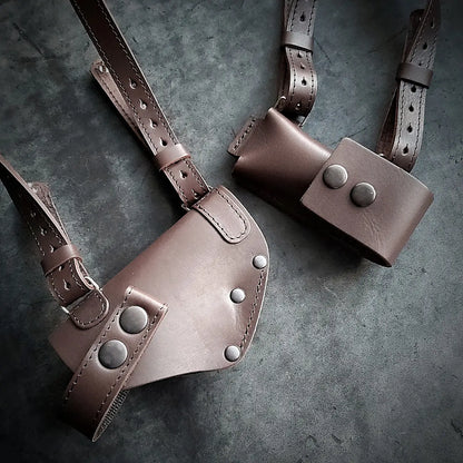 Leather Shoulder Holster for PM with Extra Magazine Pouch | Brown