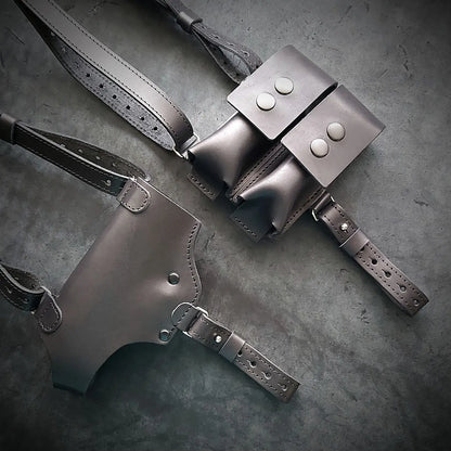 Leather Shoulder Holster for Glock 19 with Double Magazine Pouch  Black