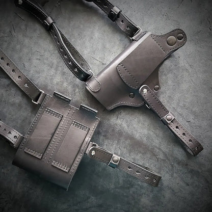 Dense Natural Leather Shoulder Holster for Glock 17 with Double Magazine Pouch — Personalized  Tactical Holster , Black