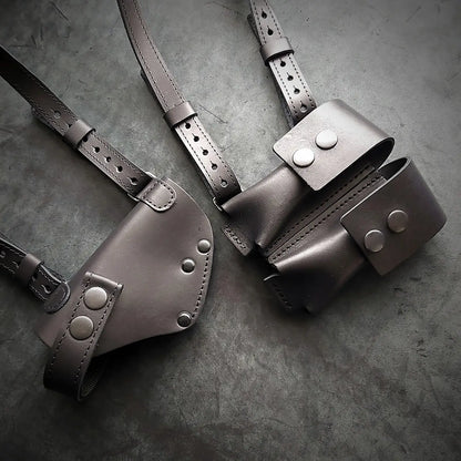Makarov PM Shoulder Holster System | Leather | 2 Mag Pouches | Black