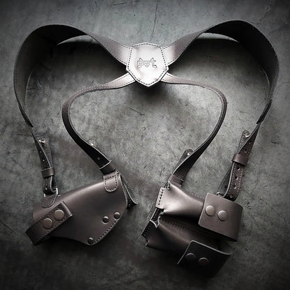 Makarov PM Shoulder Holster System | Leather | 2 Mag Pouches | Black