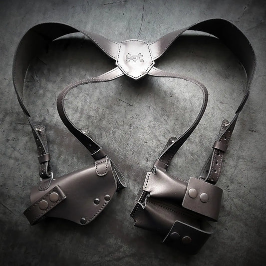 Makarov PM Shoulder Holster System | Leather | 2 Mag Pouches | Black