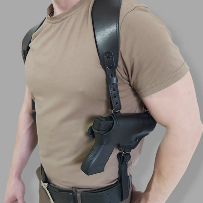 Dense Natural Leather Shoulder Holster for Glock 17 with Double Magazine Pouch — Personalized  Tactical Holster , Black