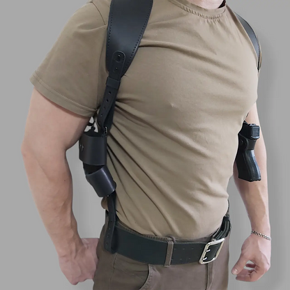 Dense Natural Leather Shoulder Holster for Glock 17 with Double Magazine Pouch — Personalized  Tactical Holster , Black