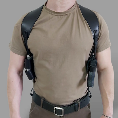 Dense Natural Leather Shoulder Holster for Glock 17 with Double Magazine Pouch — Personalized  Tactical Holster , Black