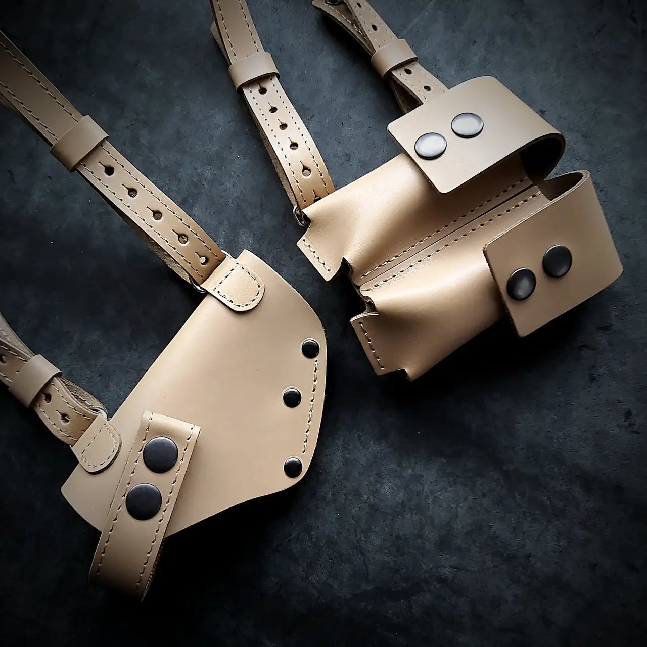 Makarov PM Shoulder Holster System | Leather | 2 Mag Pouches | Coyote