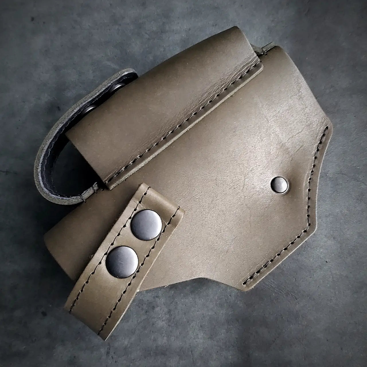 Leather Belt Holster for Glock 19 / Walther PDP Full Size with Magazine Pouch  Dark Olive