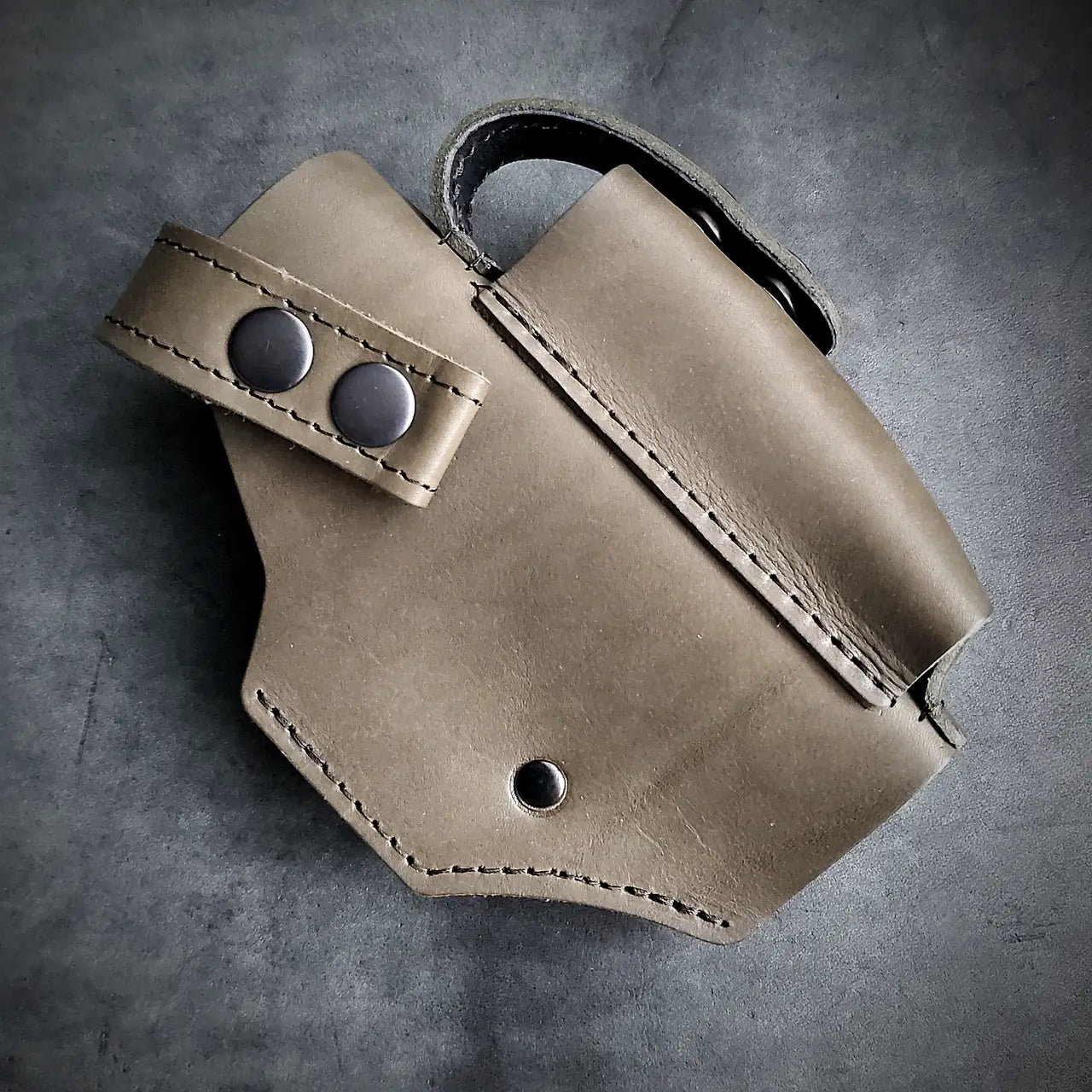 Leather Belt Holster for Glock 19 / Walther PDP Full Size with Magazine Pouch  Dark Olive