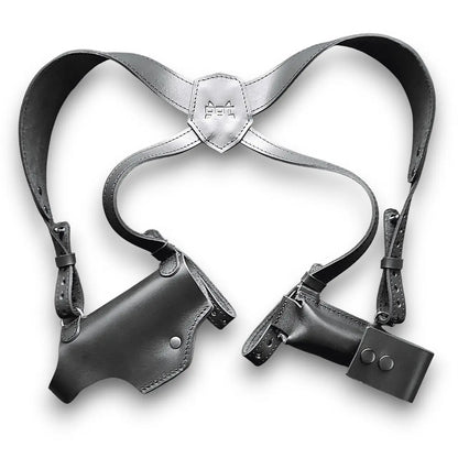 Leather Shoulder Holster for Glock 19 with Extra Magazine Pouch  Black