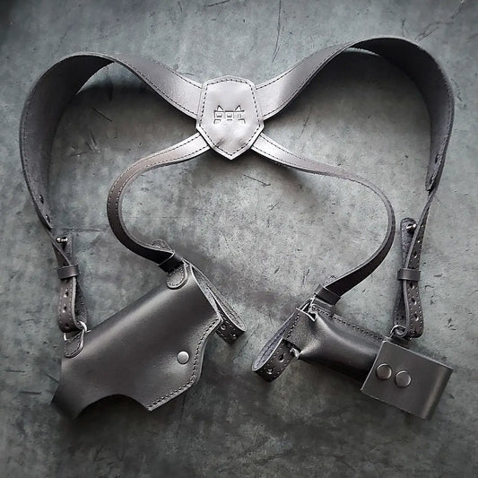 Leather Shoulder Holster for Glock 19 with Extra Magazine Pouch  Black