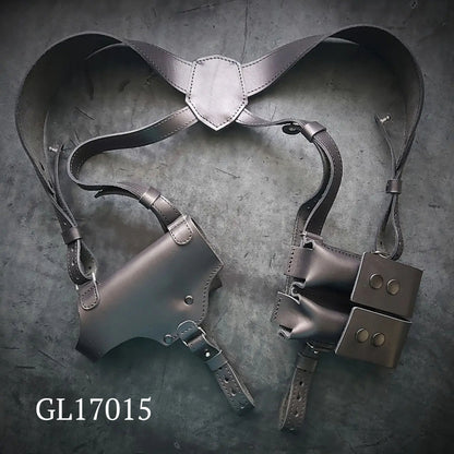 Dense Natural Leather Shoulder Holster for Glock 17 with Double Magazine Pouch — Personalized  Tactical Holster , Black