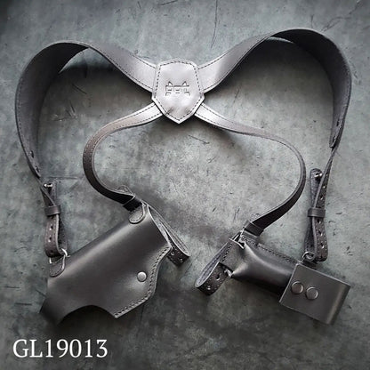 Leather Shoulder Holster for Glock 19 with Extra Magazine Pouch  Black