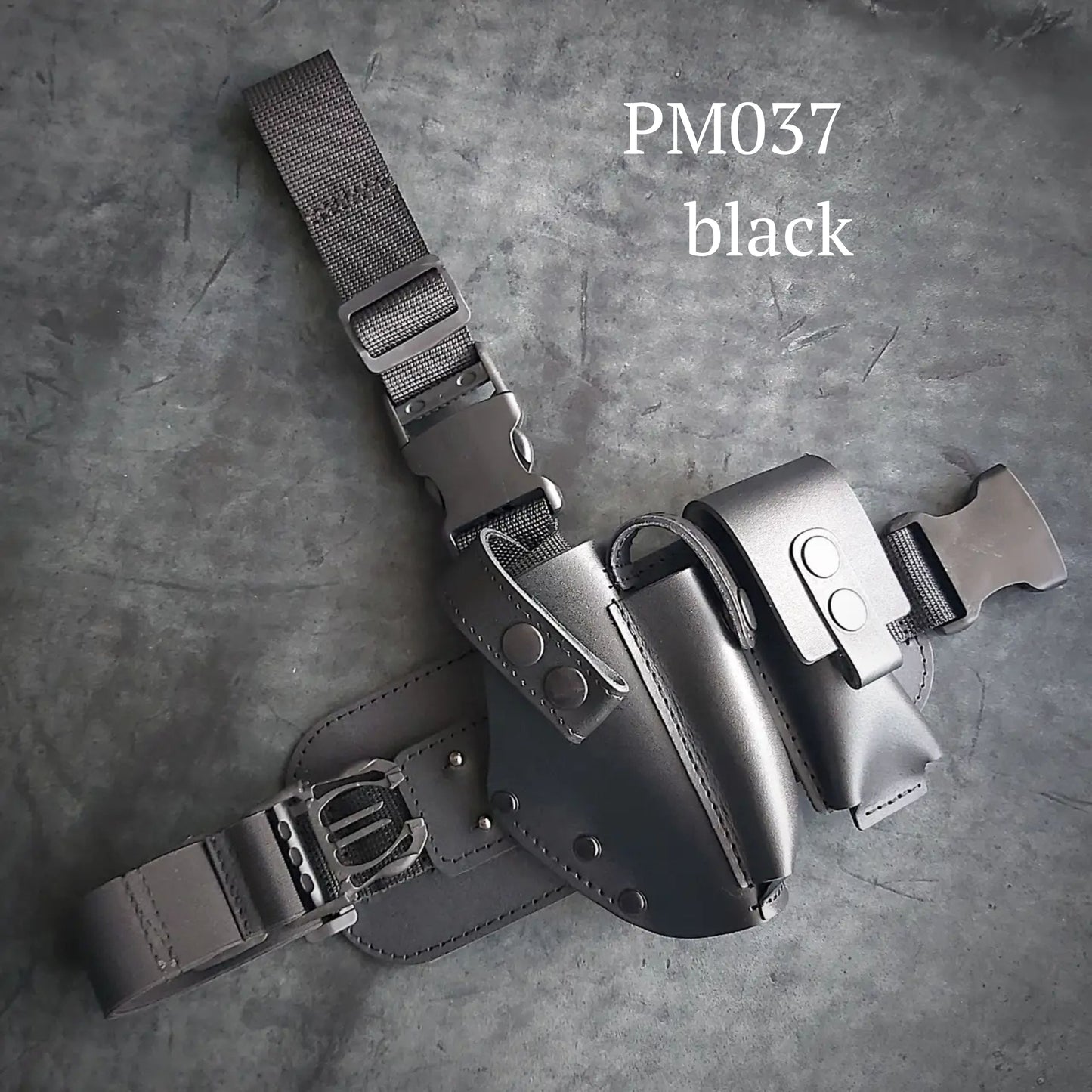 Thigh Holster for PM with Magazine Pouch | Leather | Black