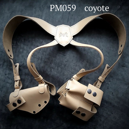 Makarov PM Shoulder Holster System | Leather | 2 Mag Pouches | Coyote